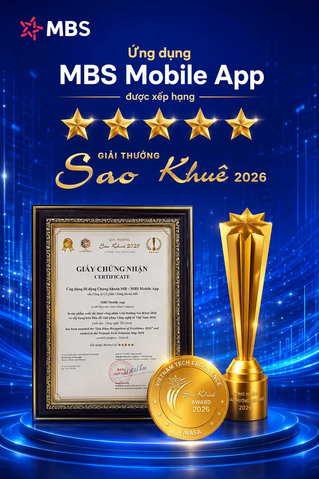 MBS Mobile App đạt xếp hạng 5 sao tại Giải thưởng Sao Khuê 2026